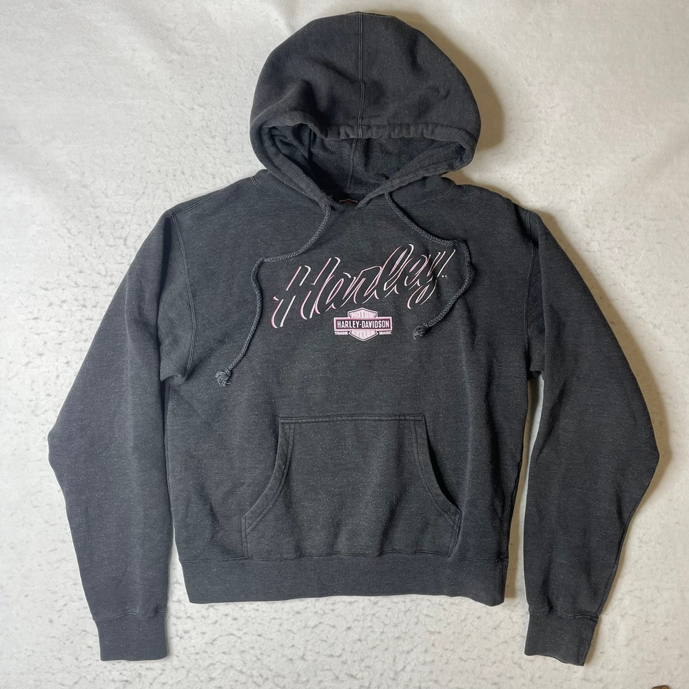 Harley-Davidson Hoodie Womens Large Black Pink Eagle Patch White‎ Mountain NH
